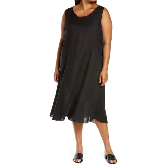 Eileen Fisher Woman Irish Linen Shift Midi Dress Black Size 3X Sleeveless - Picture 1 of 9